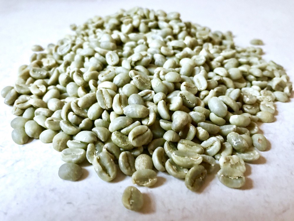 Green, un-roasted coffee beans.