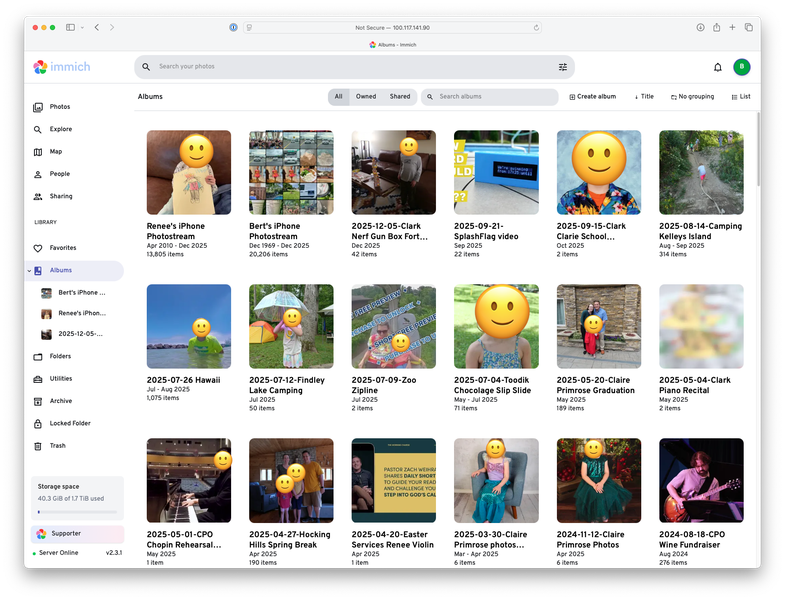 Screenshot of IMMICH albums
