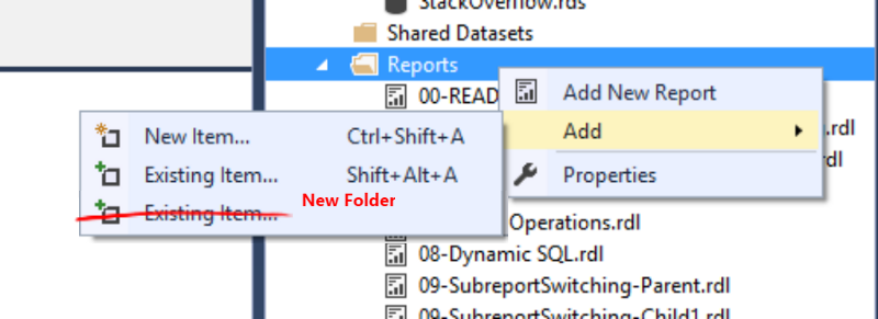 Don't be fooled by my photo manipulating skills, this New Folder button doesn't actually exist in SSRS.