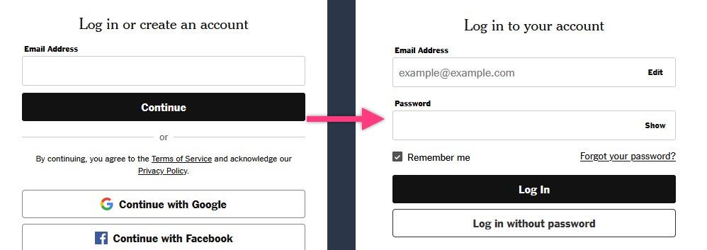 NYTimes Crossword login page